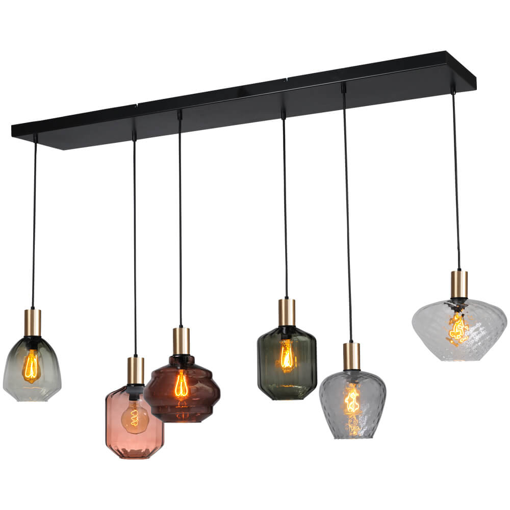 Masterlight 6-lichts hanglamp - goud - Porto met verschillende glazen - 2711-05-02-130-25644