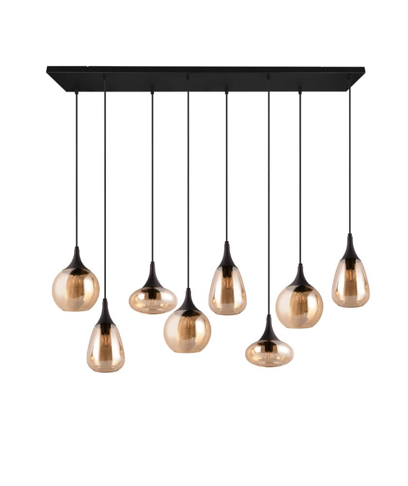 Trio 8-lichts hanglampLumina met amber glas - 317000813