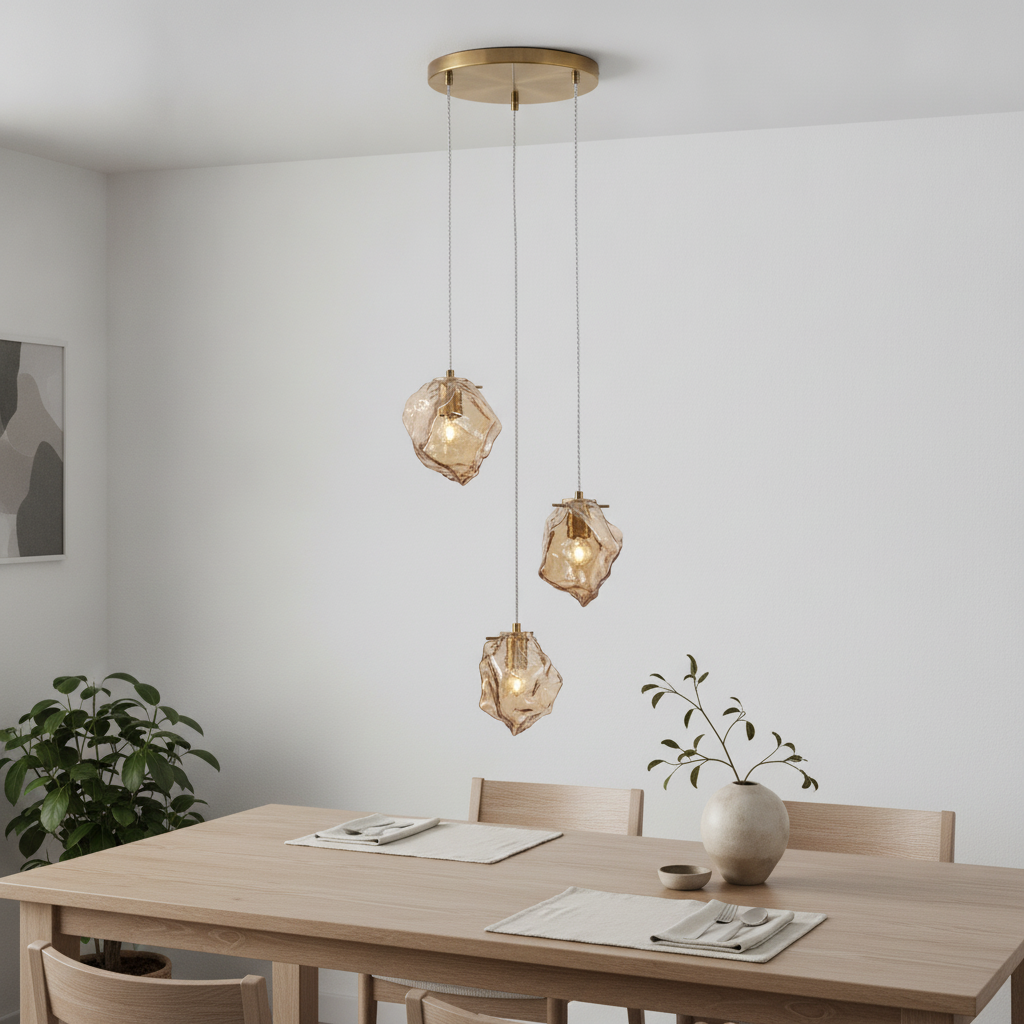 Lyora HanglampOdelle 3-lichts goud met amber glas - 110698