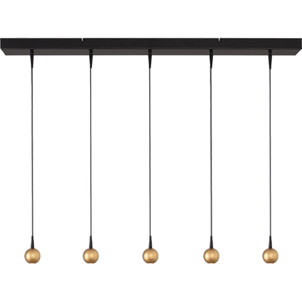 Masterlight 5-lichts hanglampTalana zwart met goud Ø 6cm DTW - 2411-05-02-100-5
