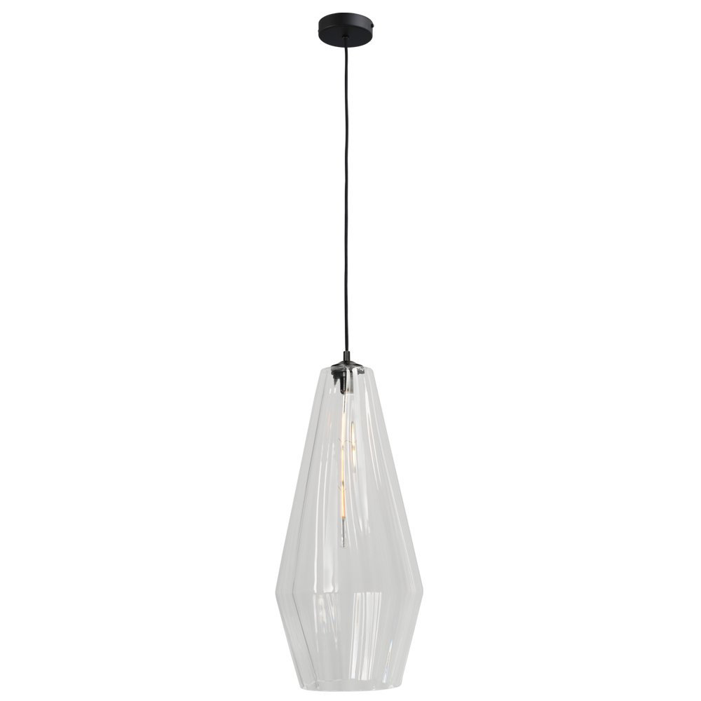 Masterlight Zwarte hanglamp Diamond 27cm met helder glas - 2130-05-00-27