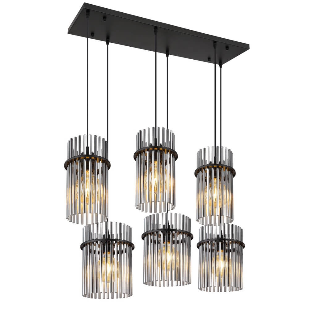 Globo Zwarte hanglampGorley met smoke glas 6-lichts - 15698-6H