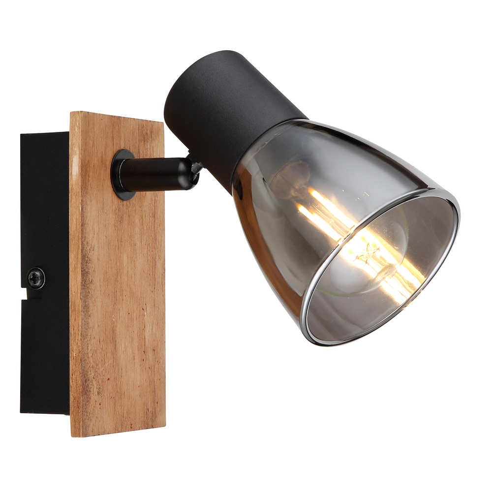 Globo Wandlamp Claude zwart met hout - 54307-1W