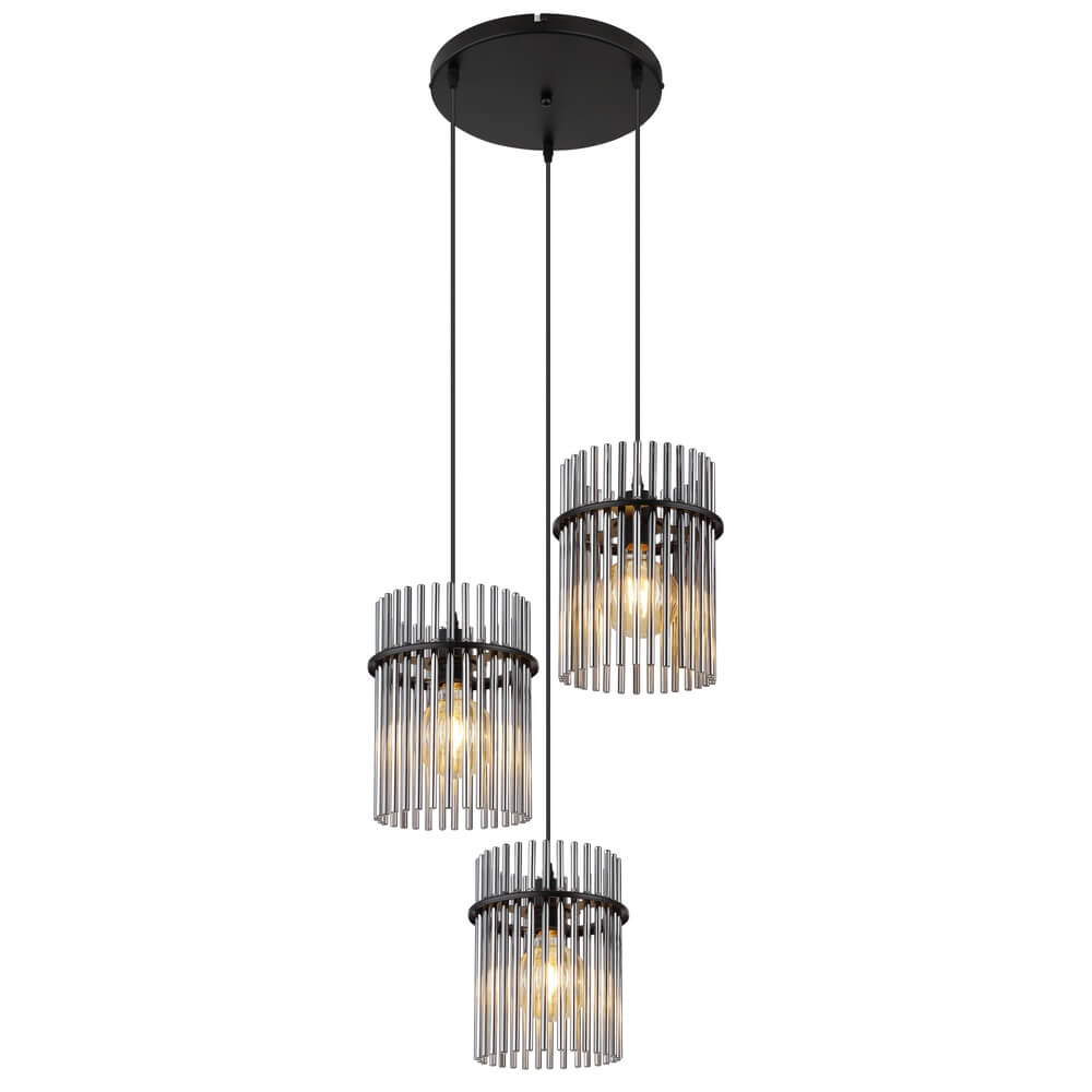 Globo Zwarte hanglamp Gorley met smoke glas rond Ø 47cm - 15698-3HR
