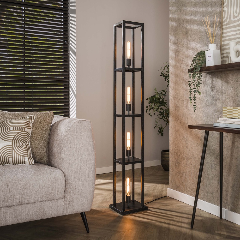 Lyora Zwarte vloerlamp Quadra vierkant - 4x E27 - 7314/77