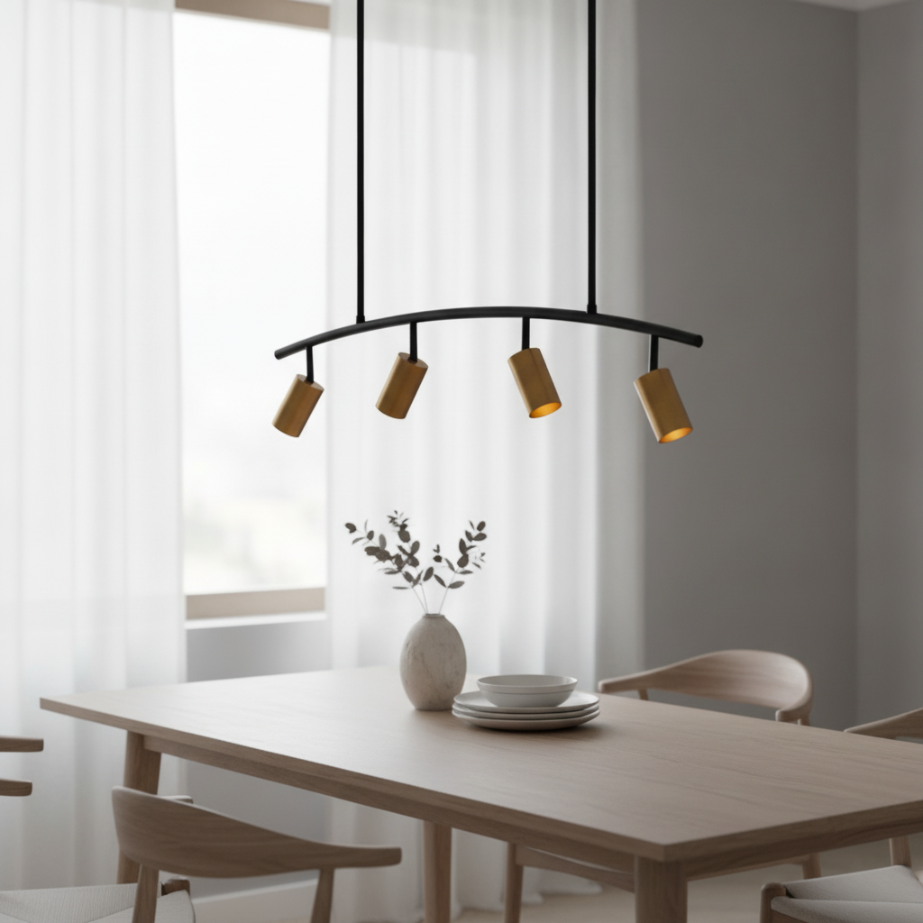 Lyora HanglampPogno 4-lichts zwart met goud rond - 110579