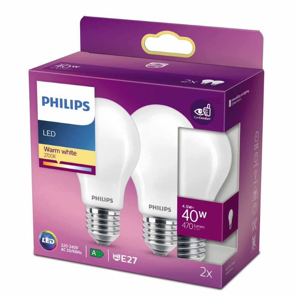 Philips 4,5W - E27 - 2700K - 470 lumen set van 2 - 929001242967