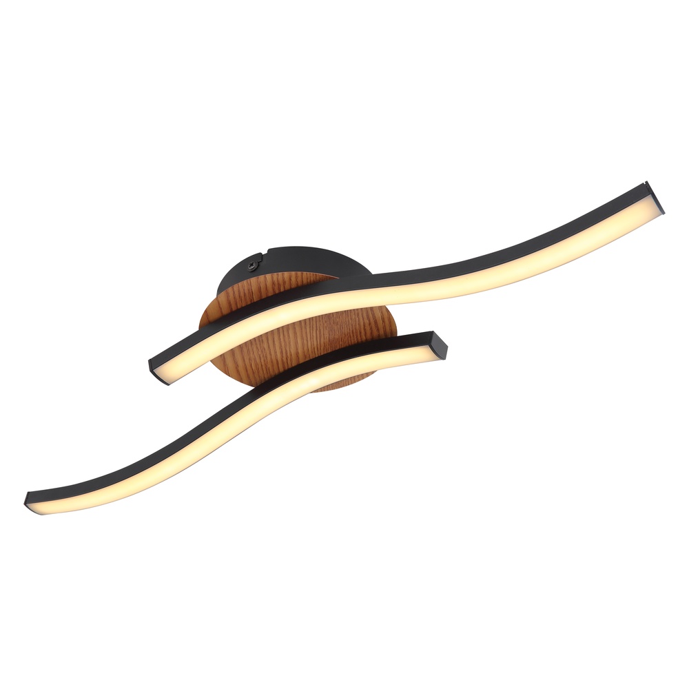 Globo Zwarte plafondlamp Evita met hout - 67171-12