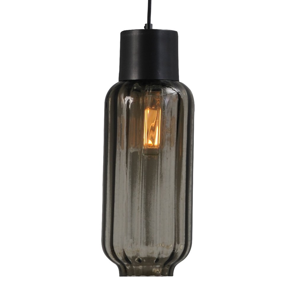 Masterlight Zwarte design hanglamp Lett ll met smoke glas - 93263