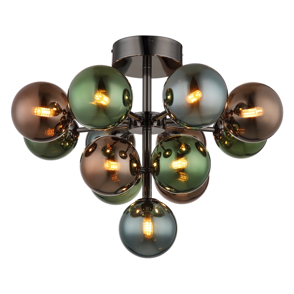 Globo Gunmetal plafondlampGrappy gekleurd glas - 56143-13GCD