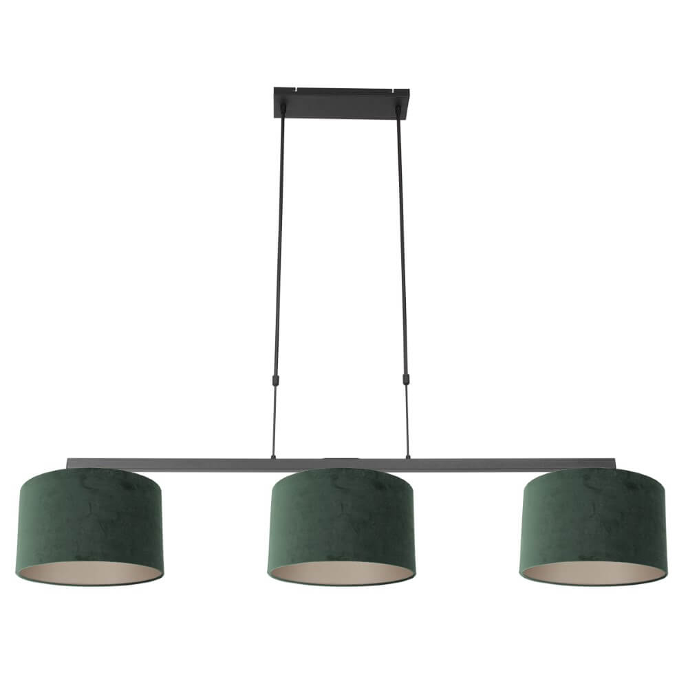 Steinhauer Zwarte hanglampStang met groene velours kappen - 3463ZW