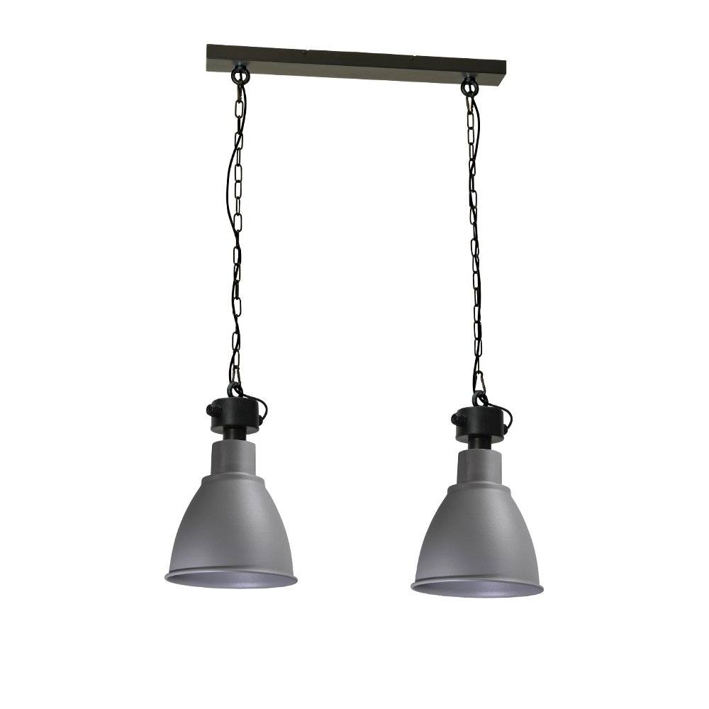 Masterlight Stoere eettafel hanglamp Industria 2x27 Bud 2-lichts zwart met betongrijs - 2007-00-00-EH-K-70-2