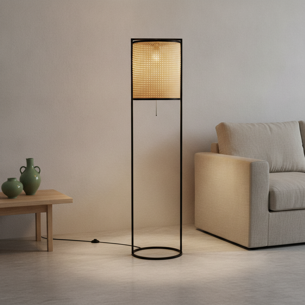 Lyora VloerlampErto zwart en rotan - 9001119
