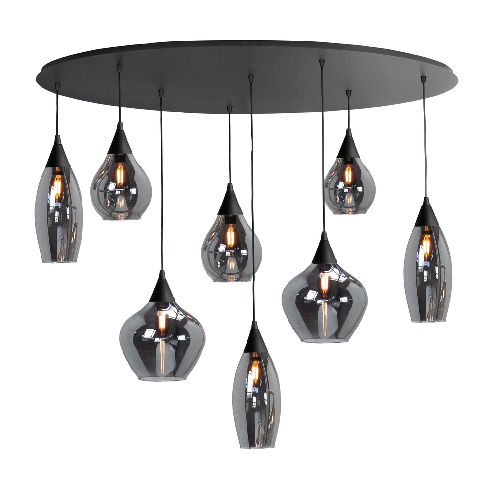 Highlight Hanglamp Cambio zwart 8-lichts smoke glas - H5853.01