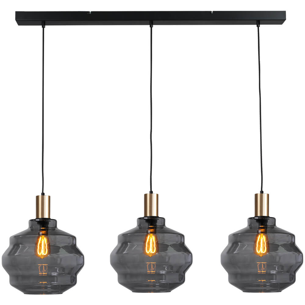 Masterlight 3-lichts hanglamp - goud -Porto met Ball smoke glazen - Ø 30cm - 2711-05-02-100-3-4 afbeelding