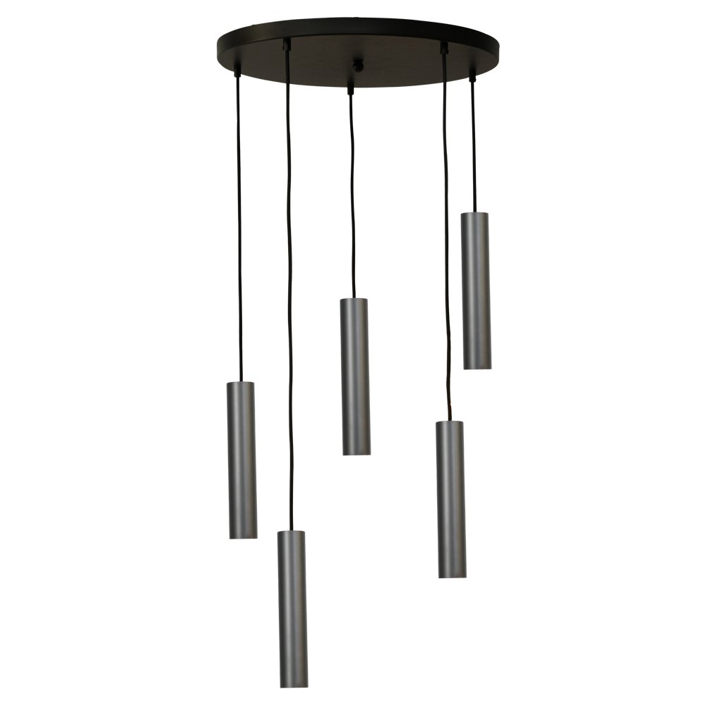 Masterlight Zwarte hanglamp Run 5-lichts gunmetal cilinders - 2382-05-05-50-5