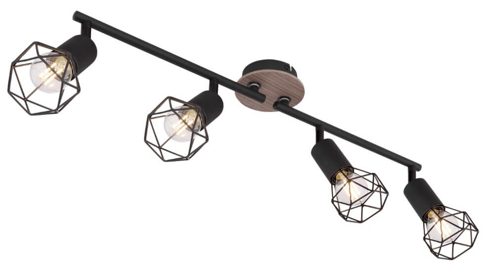 Globo Plafondlamp Xara I 4-lichts zwart met hout - 54802S-4H
