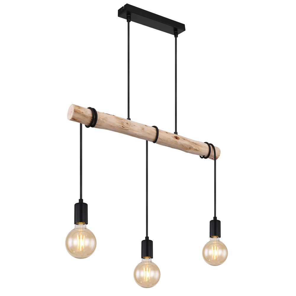 Globo 3-lichts eettafel hanglampGregor zwart met hout - 15539-3H