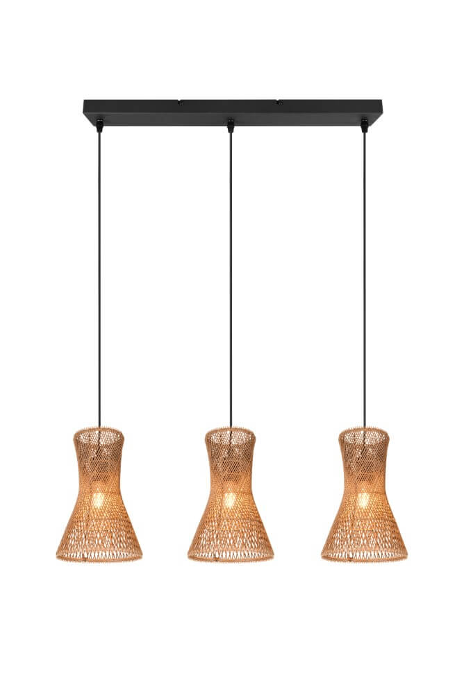 Trio 3-lichts hanglampBijou zwart met rotan - R31833026