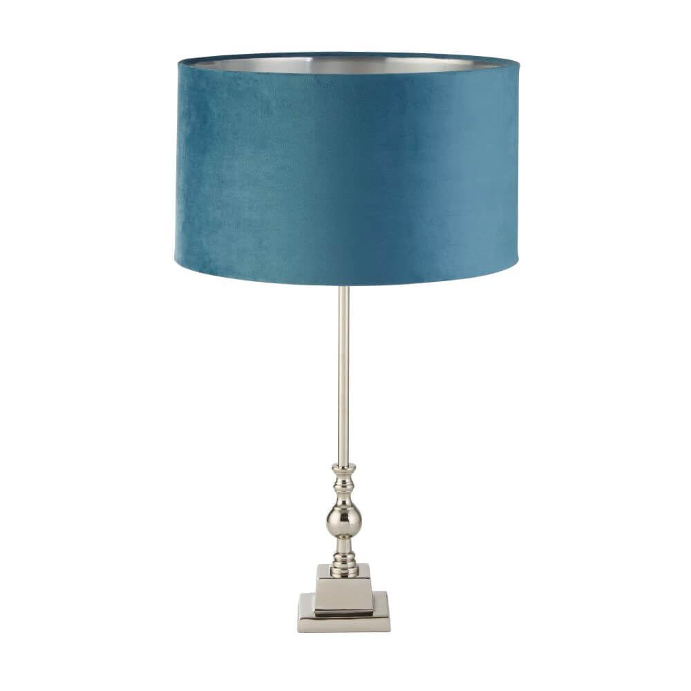 Searchlight Tafellamp chroom Whitby met blauwe kap - EU81214TE