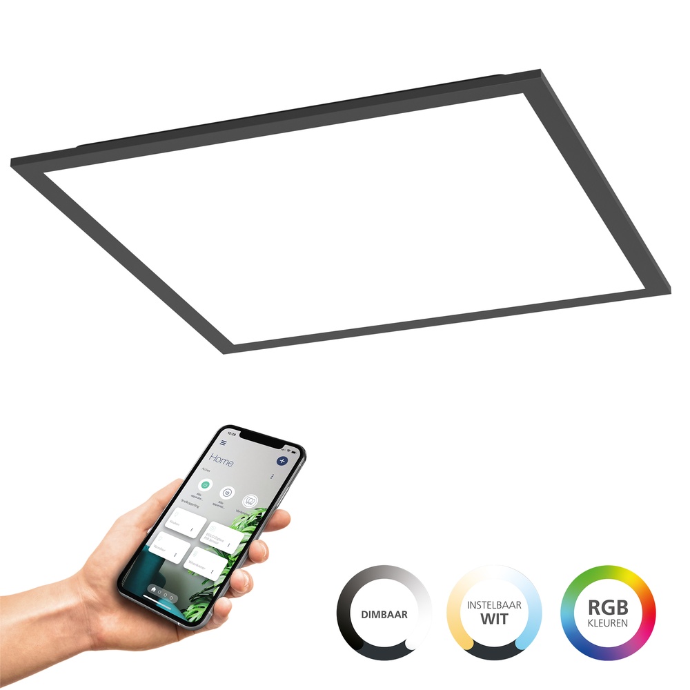 Eglo Smart plafondlamp Moradillo-Z zwart vierkant 39,3cm - 901506
