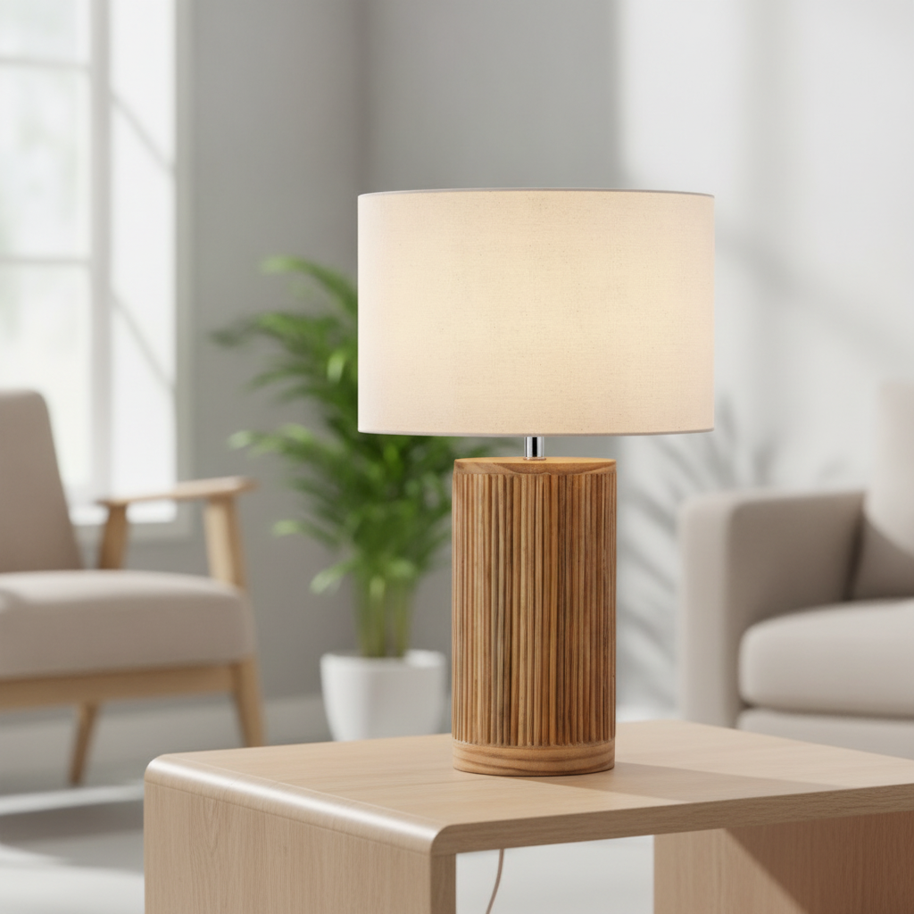 Lyora SchemerlampNau hout met witte kap - 9001074