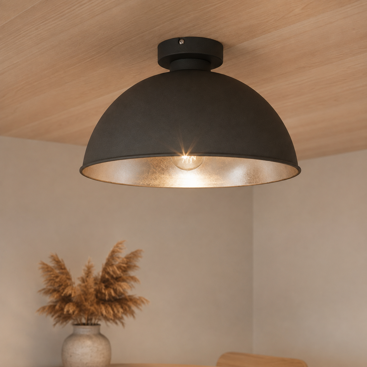 Artdelight Landelijke plafondlamp Curve Ø 31cm grijs met zilver - PL CURVE GR-ZL