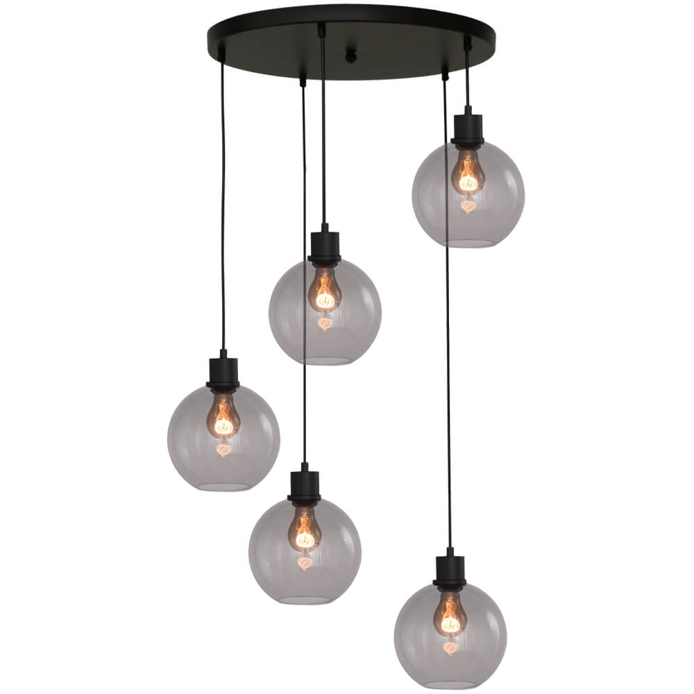 Masterlight Vide hanglamp Lazise 5x Ø 20cm zwart - 2642-05-05-50-5-20
