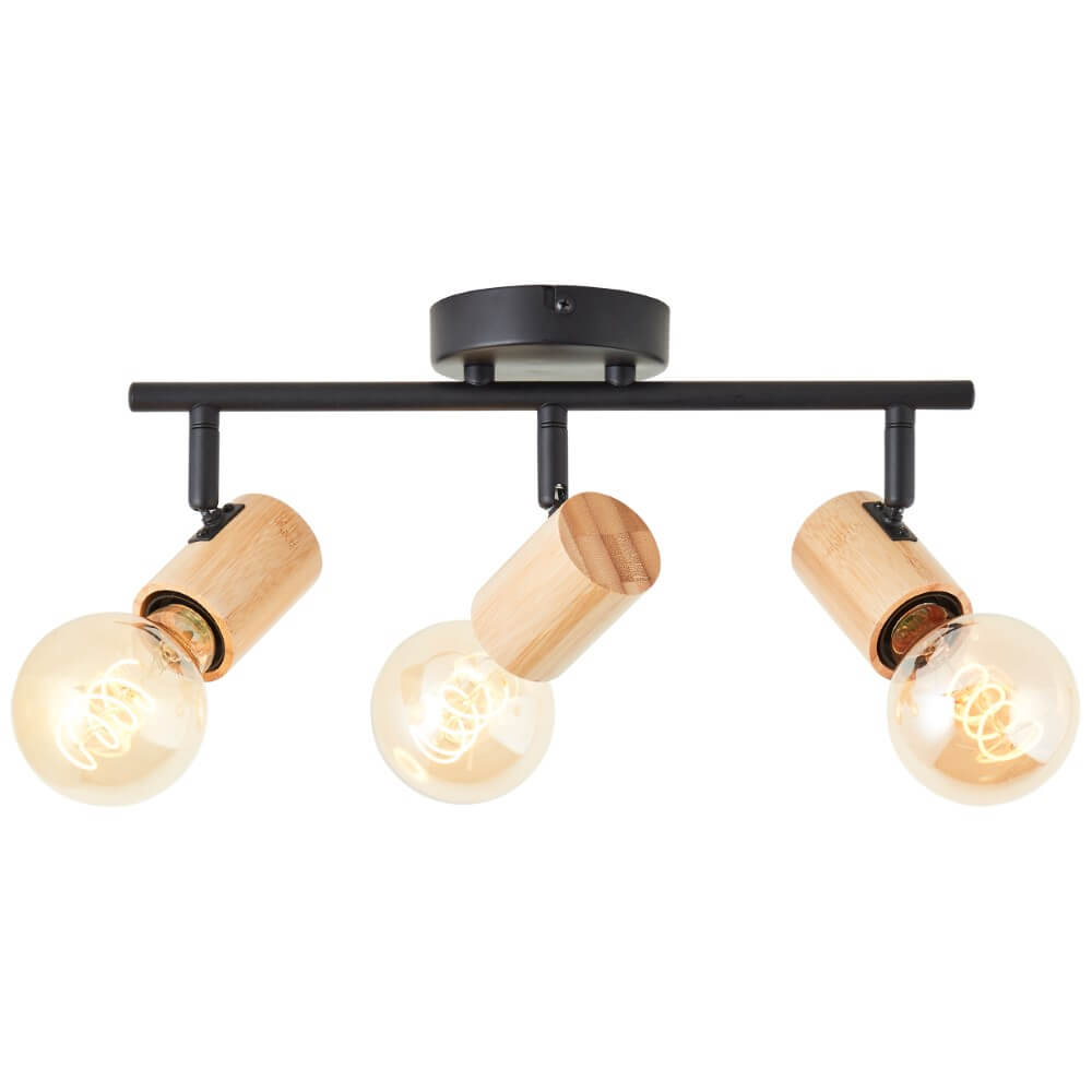 Brilliant PlafondlampKerry 3-lichts zwart met hout - 99715/76