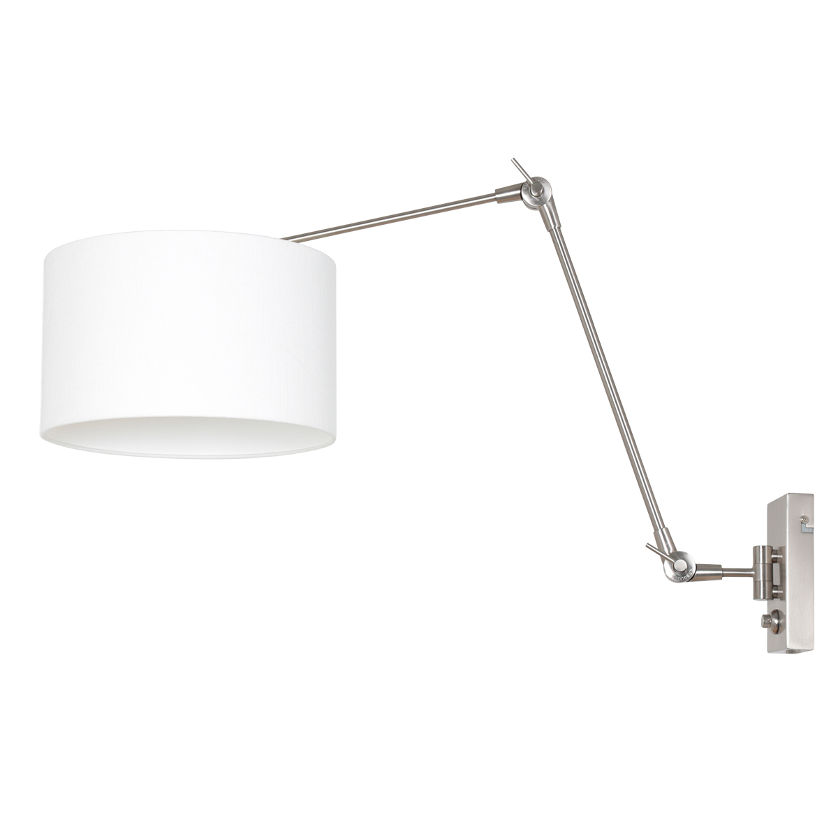 Steinhauer Wand LeeslampPrestige Chic RVS met 30cm wit linnen kap - 8108ST