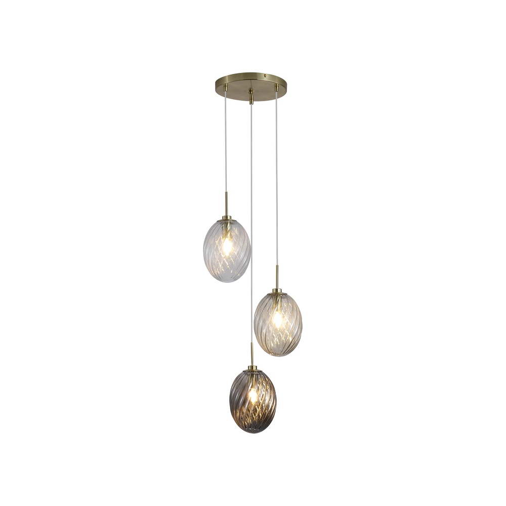 Searchlight 3-lichts hanglampWhirl rond gekleurd glas - 24142-3SB