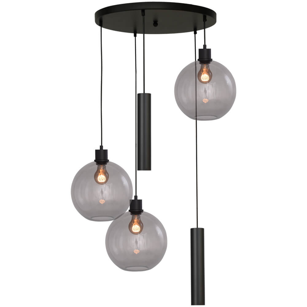 Masterlight Vide hanglamp Lazise 3x Ø 25cm en 2x GU10 zwart - 2642-05-05-50-525RB2
