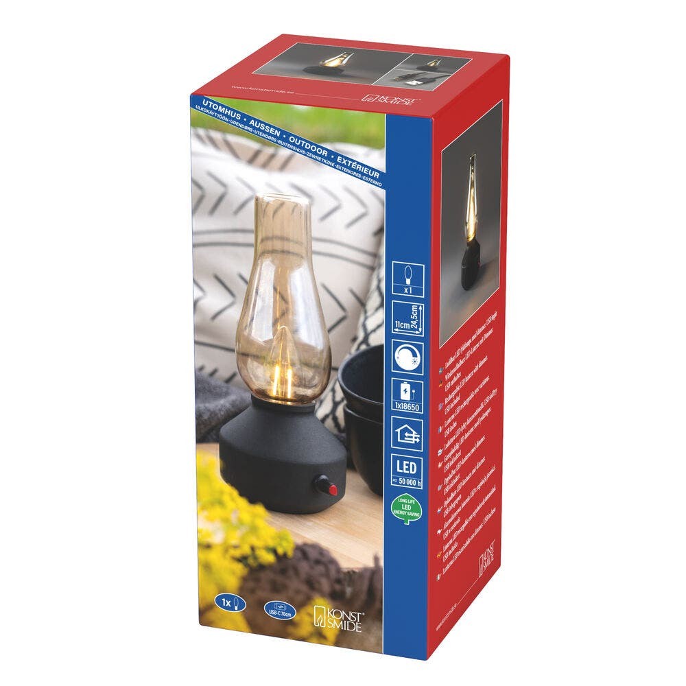 Nostalgische tafellamp Tabbie zwart oplaadbaar KonstSmide 7318300030331