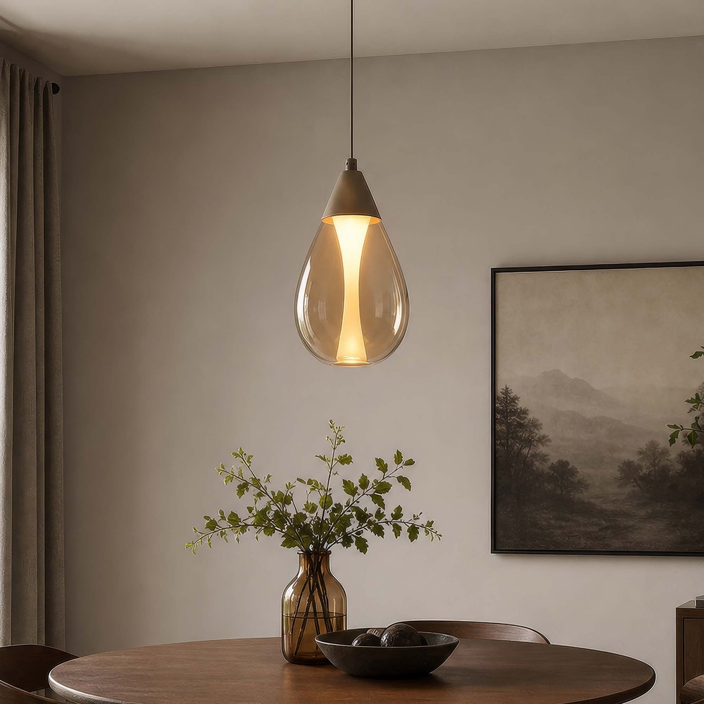 Design hanglamp Pear enkel zand bruin Searchlight 5,05342E+12