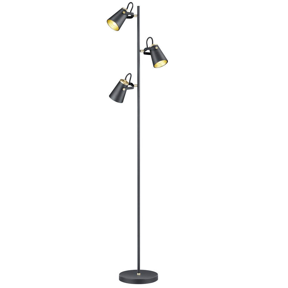 Trio Design vloer leeslampEdward 3-lichts zwart met goud - 408800332