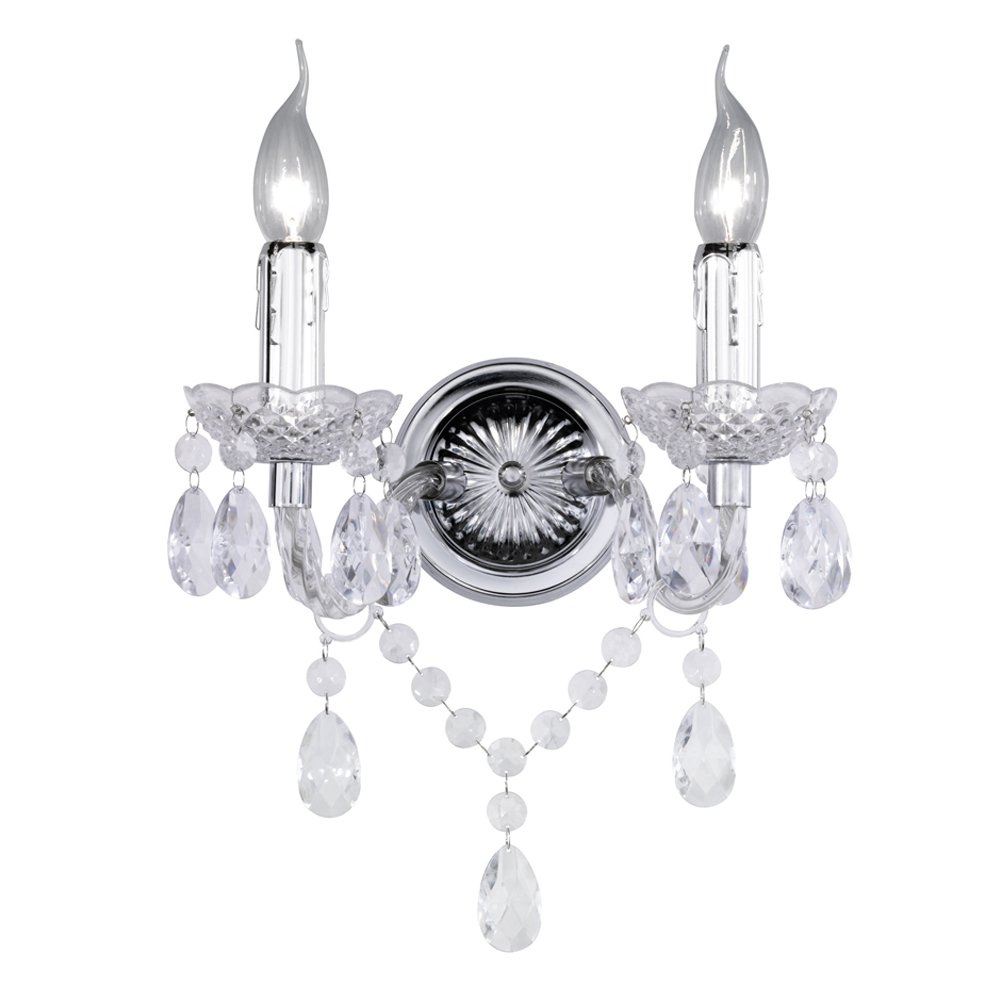 Trio Wand kroonluchterLuster 2-lichts 26cm chroom met kristal - R25072000