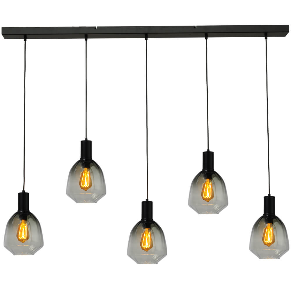 Masterlight 5-lichts hanglamp - zwart - Porto met Nicolette green glazen - 2711-05-05-130-5-14