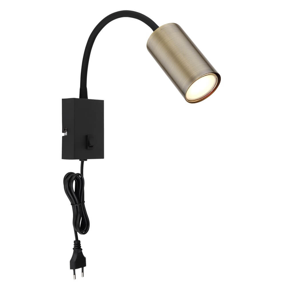 Globo Zwarte wandlamp Robby met messing - 57911WM