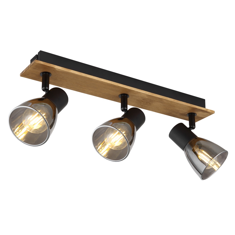 Globo PlafondlampClaude 3-lichts zwart met hout - 54307-3W