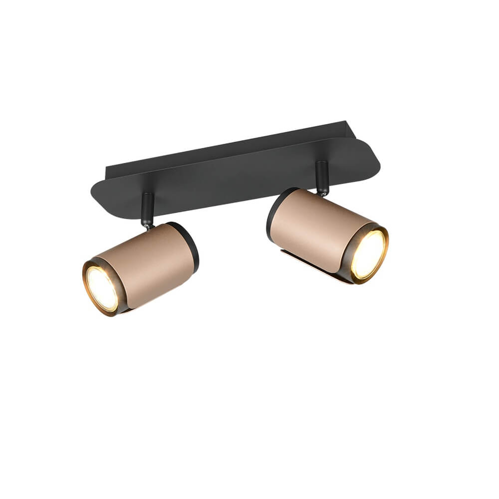 Trio 2-lichts opbouwspot Gillan zwart met bruin - 814500265