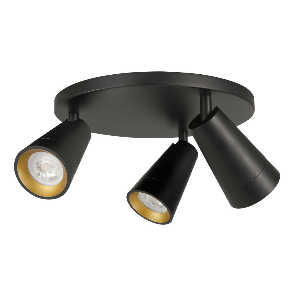 Highlight Spot Petunia zwart met goud 3-lichts rond - S7137.01