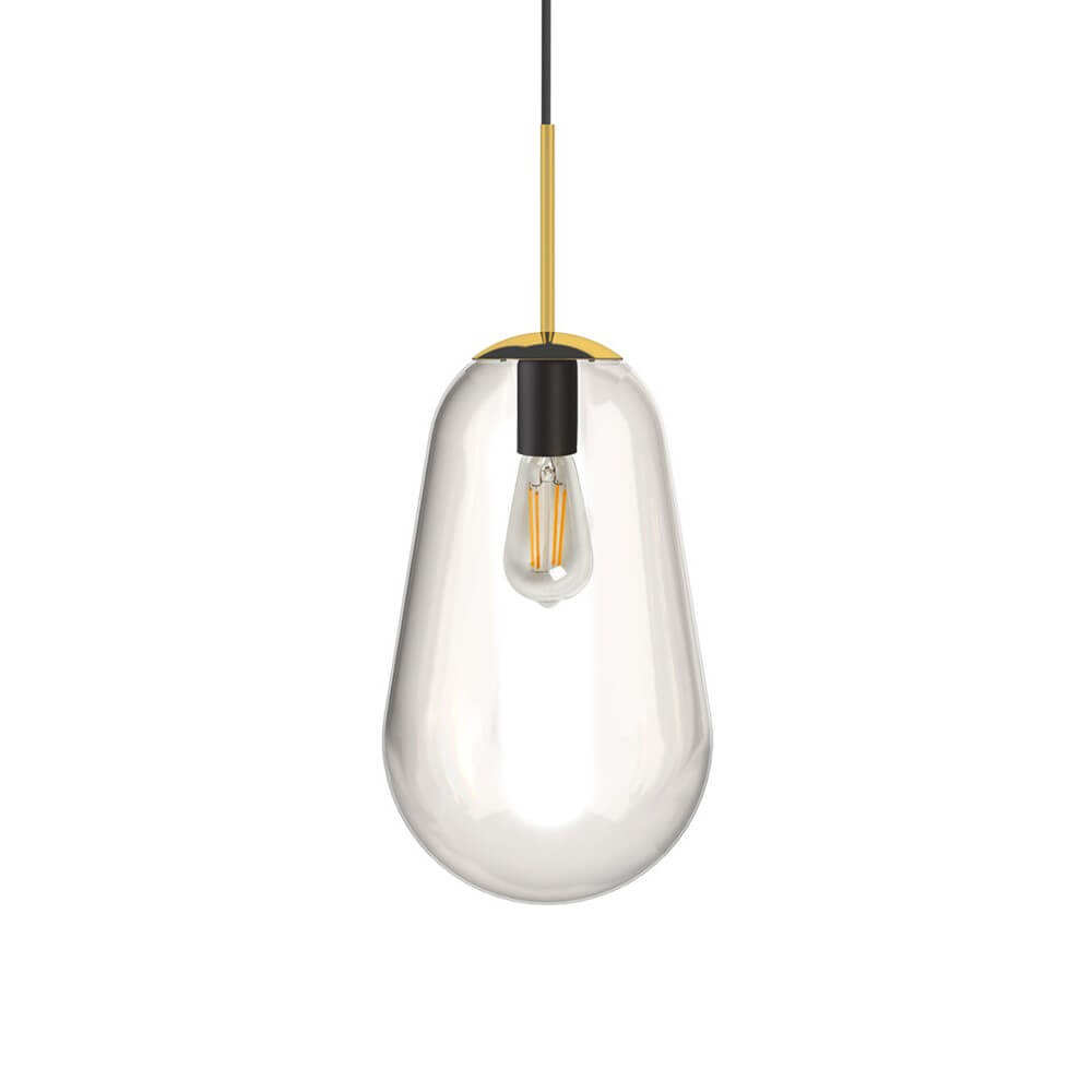 Lyora Glazen hanglampPear Medium Ø 22cm goud met helder glas - 8672