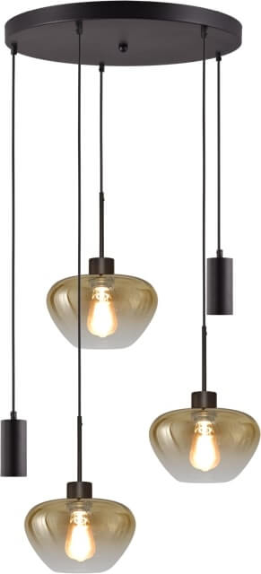 Masterlight 5-lichts hanglamp Genua zwart met 2x goud glas Ø 24cm en 2x pendel - 2972-05-05-50-5MB224
