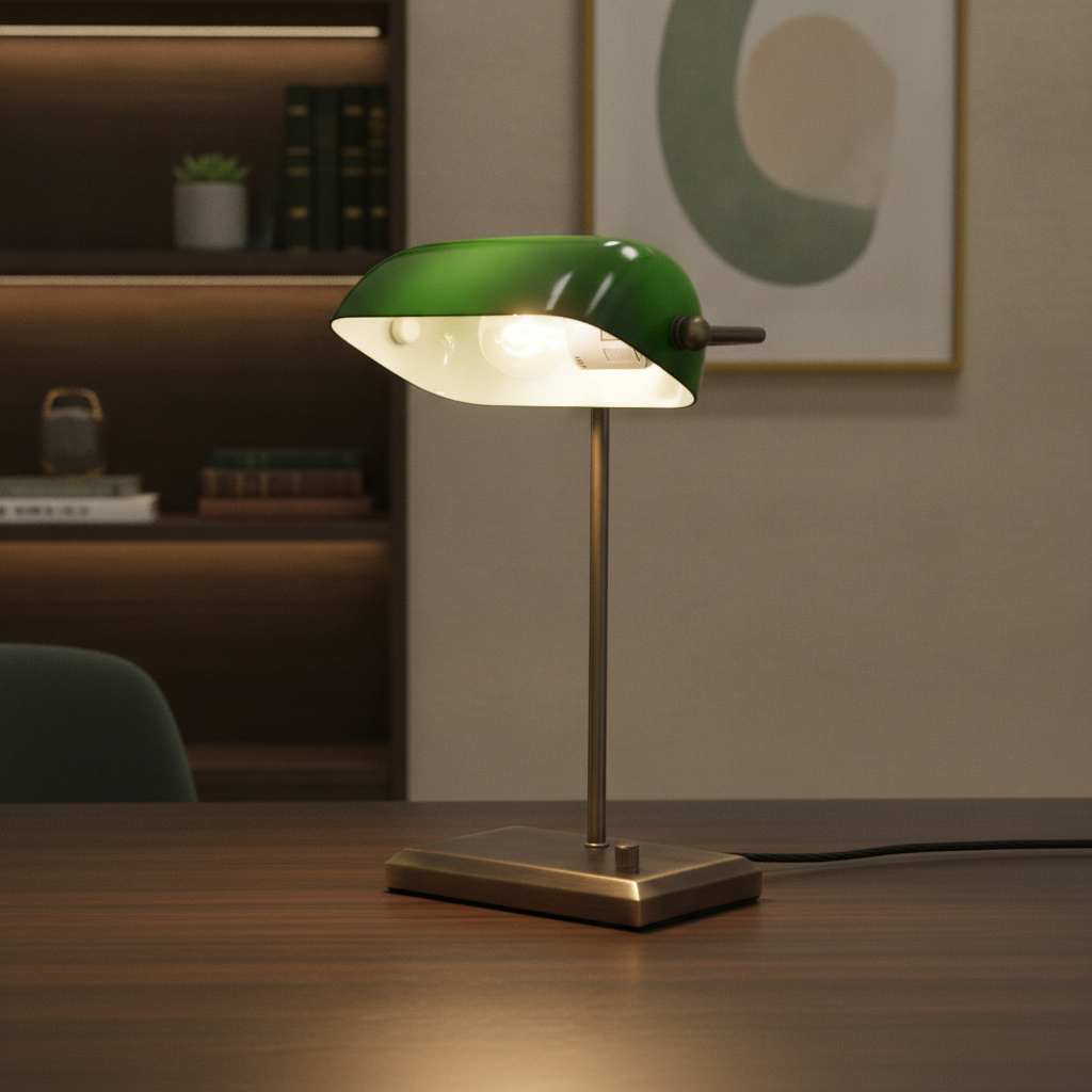 Artdelight Klassieke bankierslampOxford brons met groen - TL 3485 BR-GR