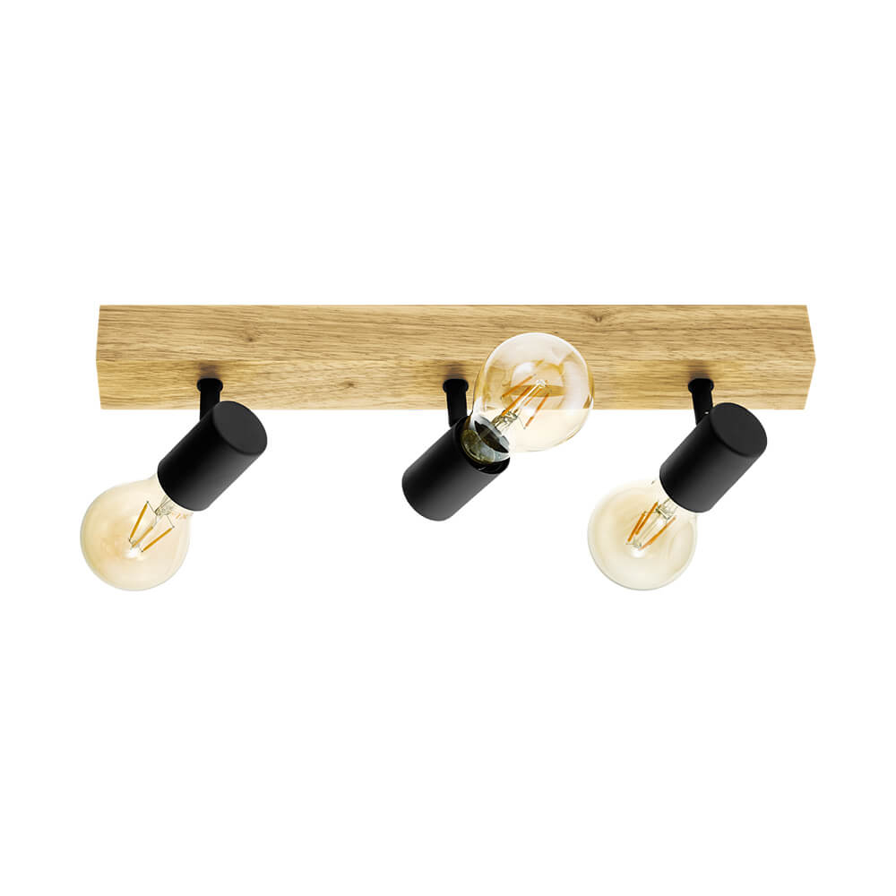 Eglo Landelijke plafondlamp Townshend 3 3-lichts zwart met hout - 99479