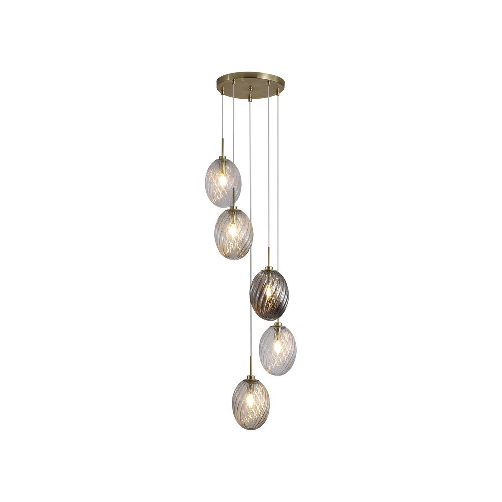 Searchlight 5-lichts hanglampWhirl rond gekleurd glas - 24142-5SB