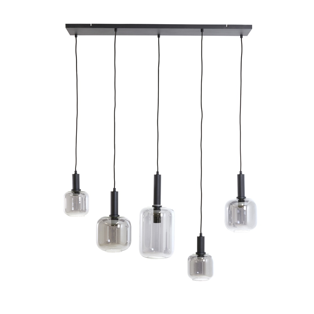 Light & Living Eettafel hanglamp Lekar 5x E27 - zwart met smoke glas - 2946212