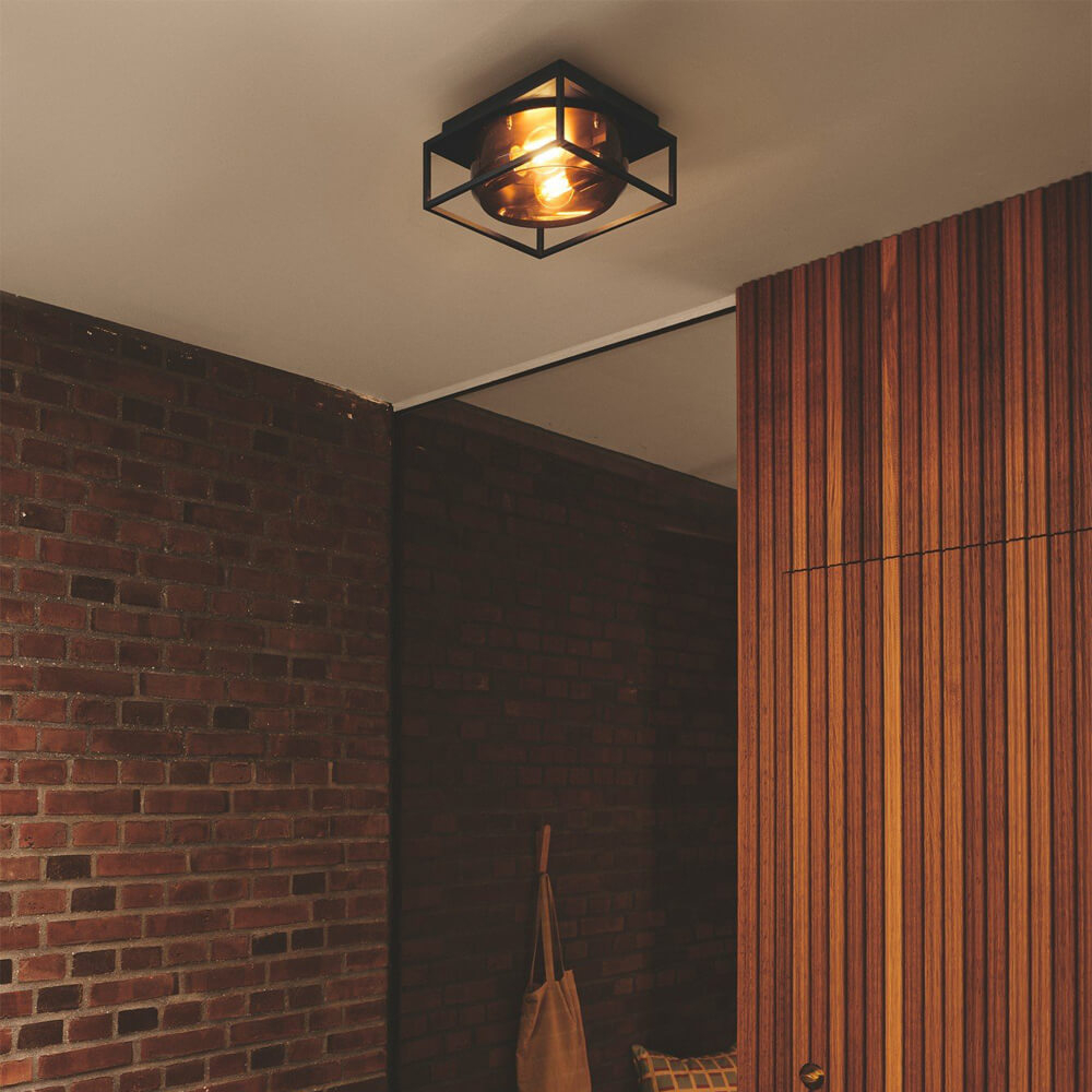 Nordlux Zwarte plafondlamp IP44Griffin met smoke venster - 2218126047 afbeelding