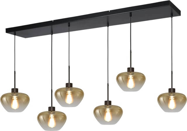 Masterlight 6-lichts hanglamp Genua zwart met goud glas Ø 24cm - 2971-05-05-130-25624