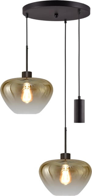 Masterlight 3-lichts hanglamp Genua zwart met 2x goud glas Ø 29cm en 1 pendel - 2972-05-05-35-3MB129